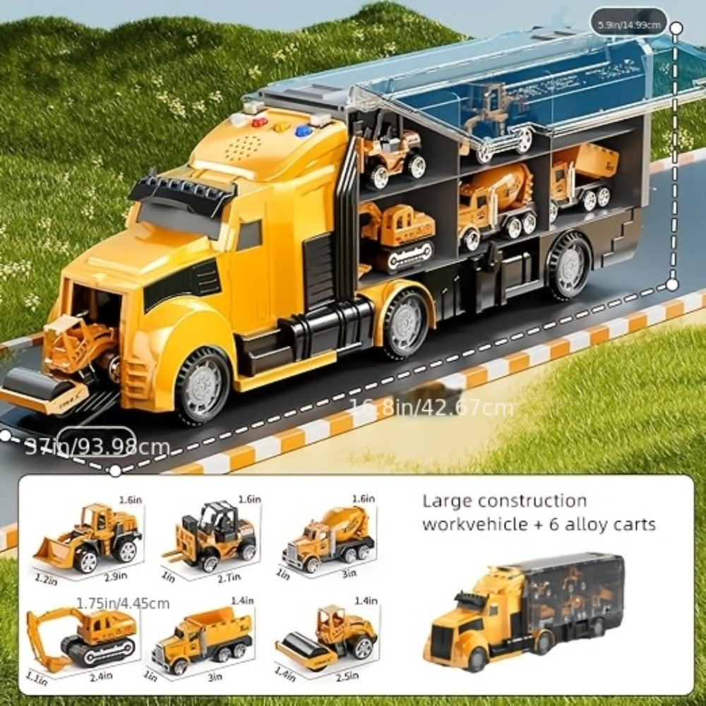 Vehicle Carrier Playset in Dinosaur Car or Construction Truck Style with Mini Vehicles and Storage — image 12