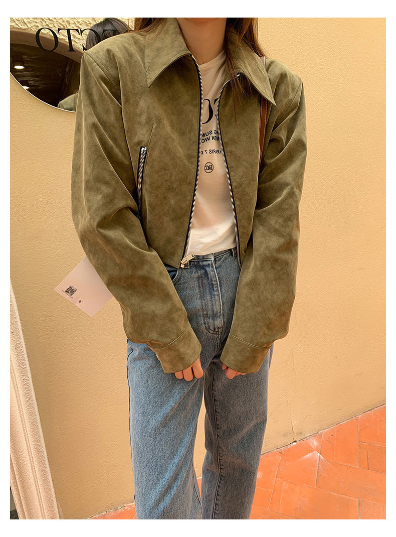Retro Commuter Lazy Short Suede Fabric Jacket Coat For Women