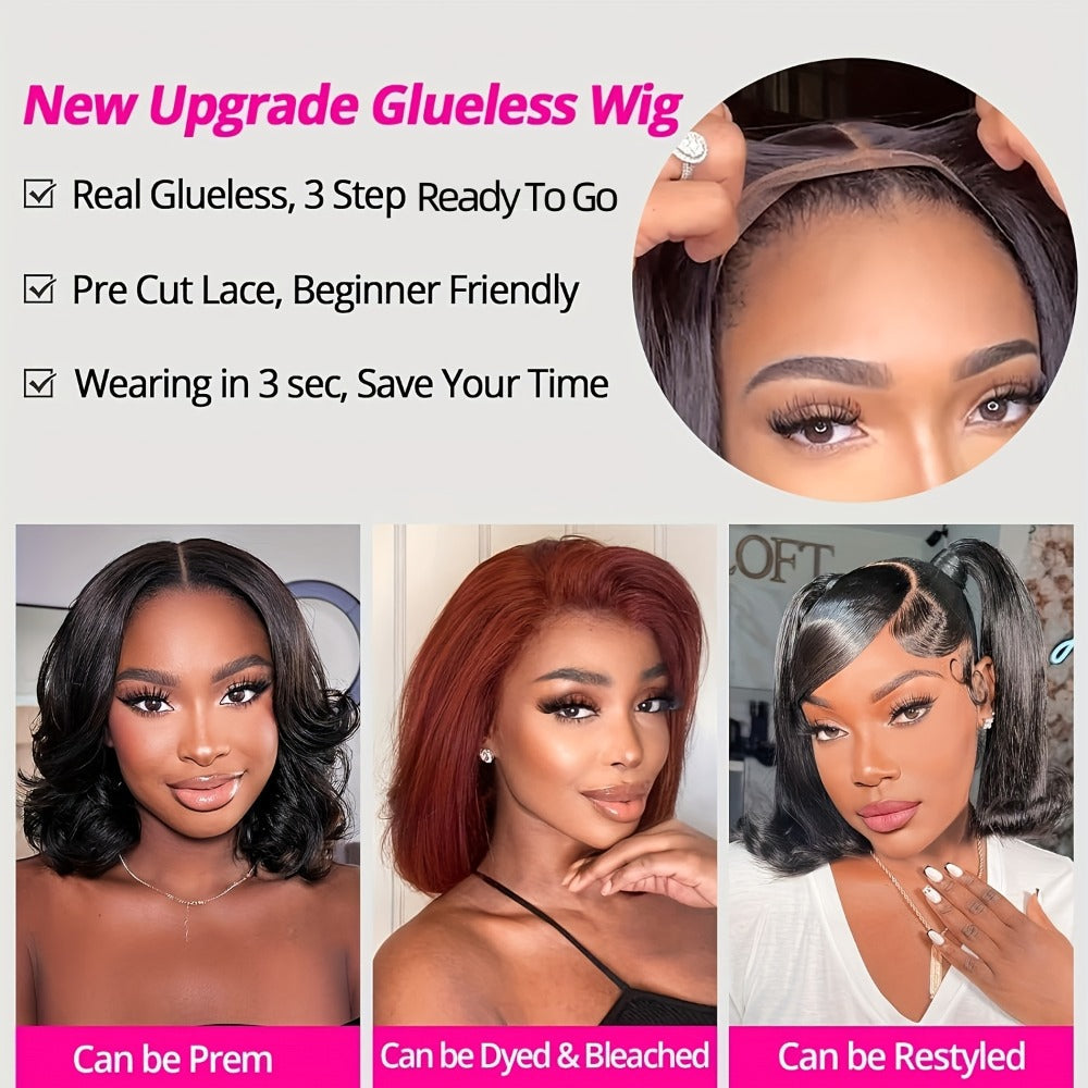 Bob Wig Human Hair 250% Density 4x4 HD Lace Straight Glueless Pre Cut Pre Plucked Wear and Go Natural Black for Women Daily W