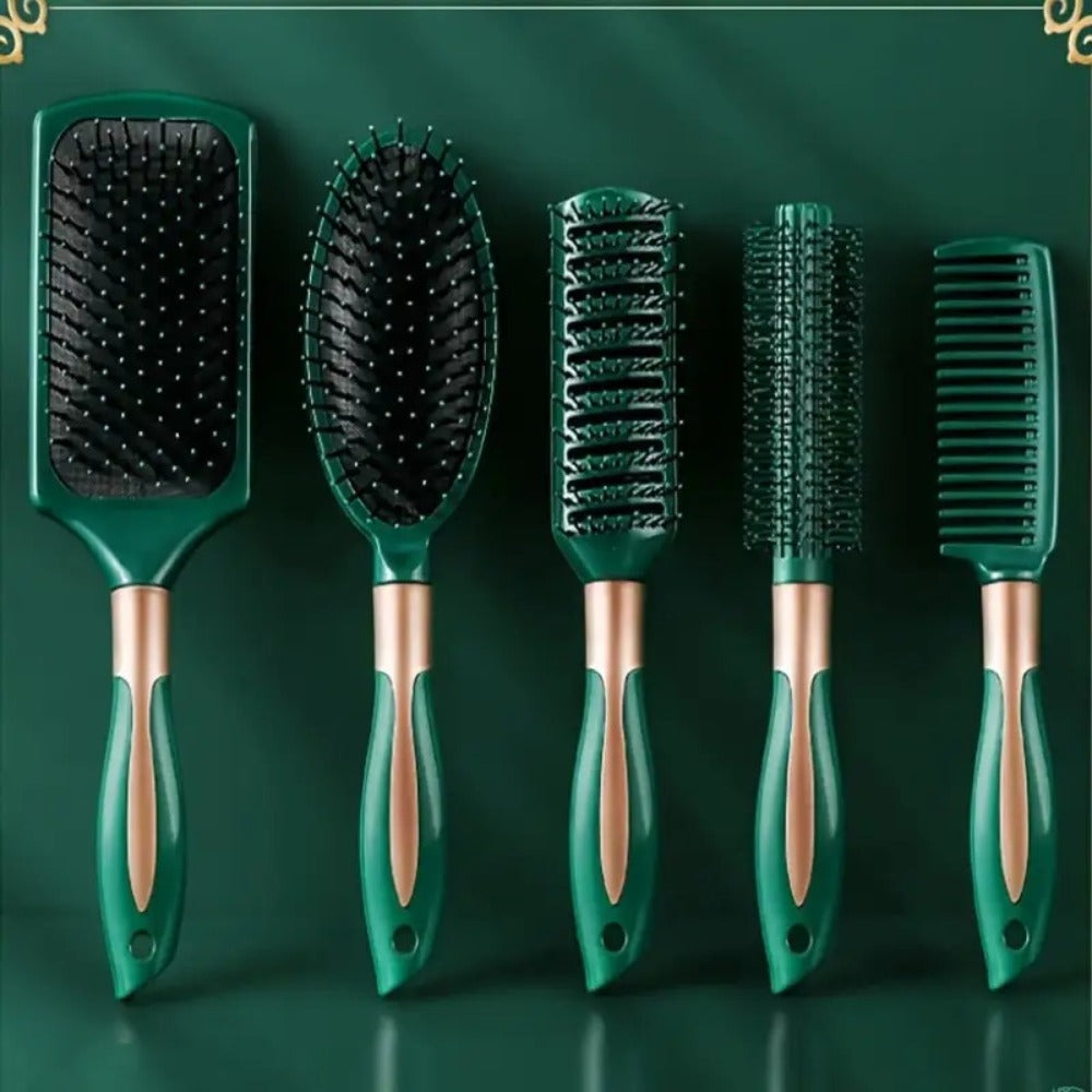 Hair Accessories Five-Piece Green Brush and Comb Set with Cushion Brush, Pick and Styling Tools — image 2