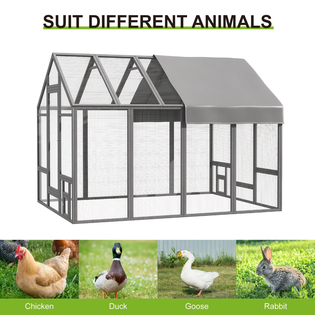 Walk-In Chicken Coop 96" Extra Large with Movable Fence, Outdoor Wooden Poultry Cage with Cover, Nesting Box & Walk-In Run fo