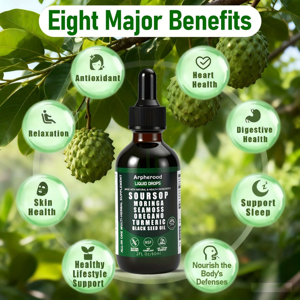 Soursop Graviola Liquid Drops 2 Fl Oz, Leaf & Fruit Blend with Sea Moss, Elderberry & Black Seed Oil — image 6