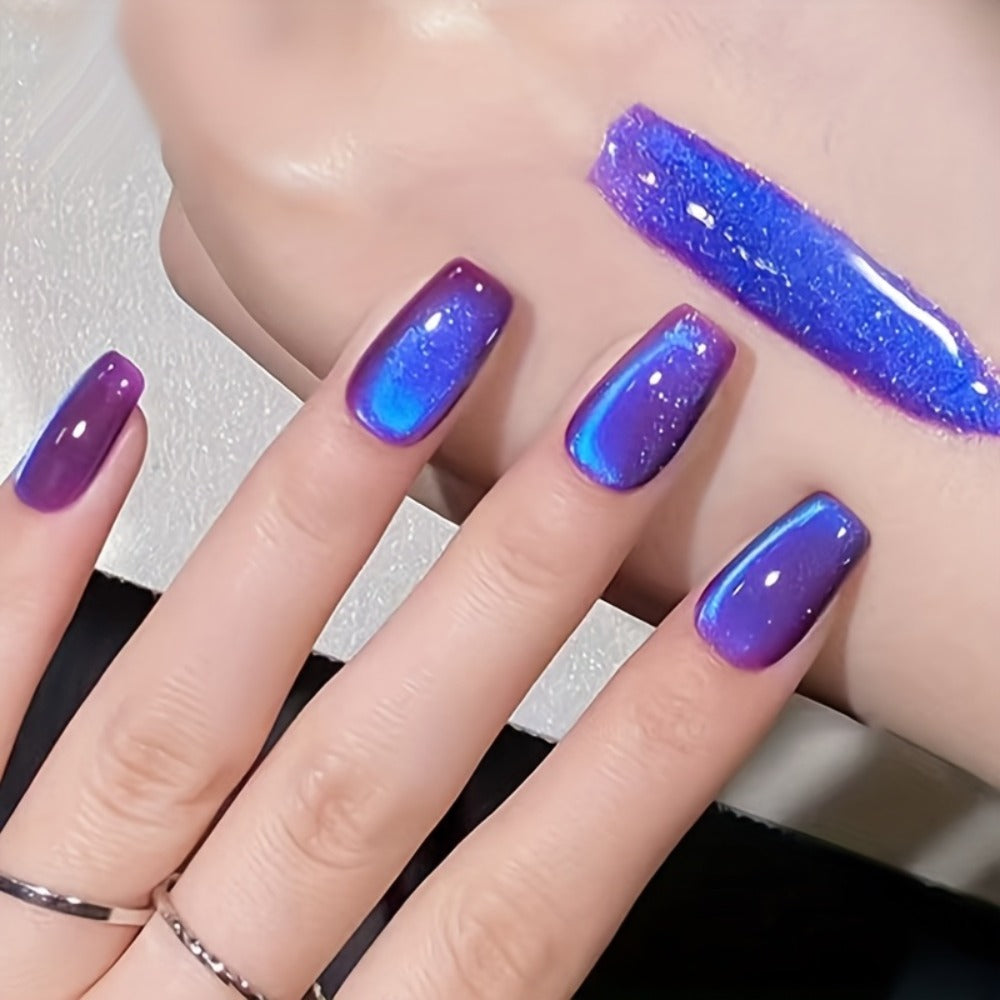 Cat Eye Magnetic Gel Nail Polish 10ml – Blueberry Glitter Purple Blue Glass Bead Sparkling Effect, UV LED Semi-Permanent Gel 