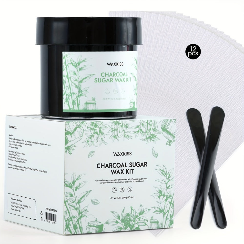 Sugar Wax Hair Removal Kit 300g – Gentle Soft Wax with Strips & Sticks for Body Hair Removal, Lemon or Activated Carbon Formu