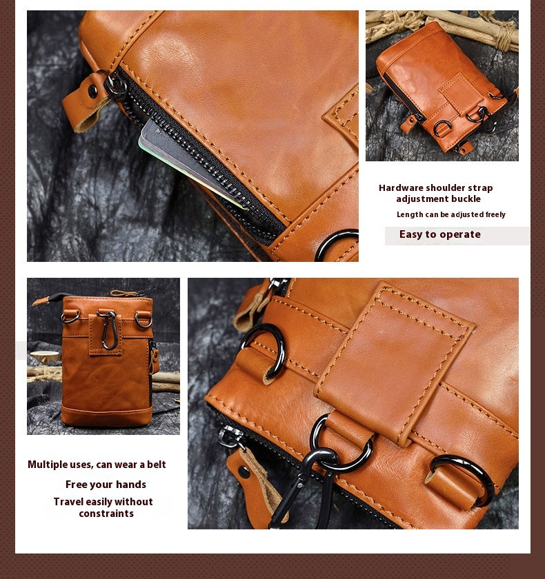 Men's Leather Belt Bag Crazy Horse Leather Crossbody Bag