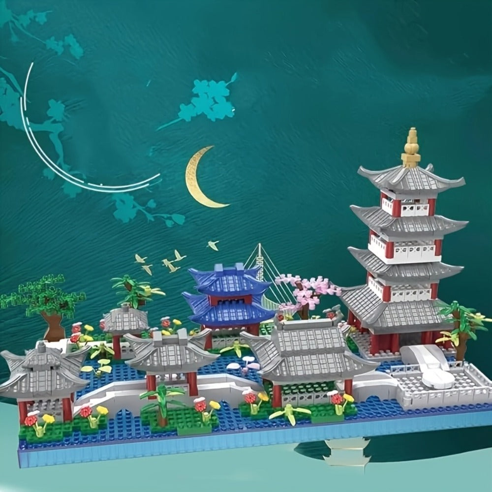 Hangzhou West Lake Building Blocks Set 3282 Pcs – Miniature Chinese Architecture Model Pagoda Cherry Blossom Collectible Land