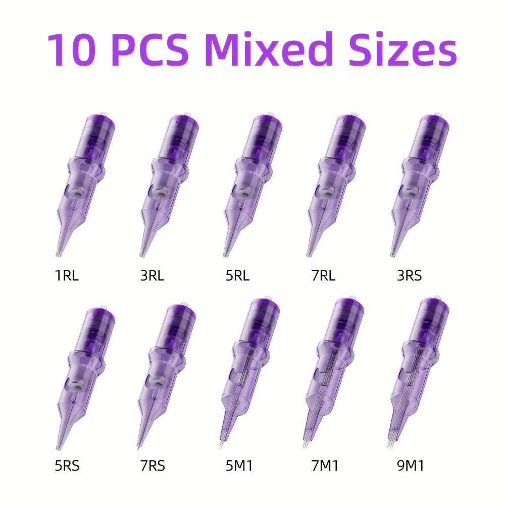 Tattoo Cartridge Needles 30 50pcs Purple RL RS RM M1 Mixed Sizes - Tuffking Disposable for Temporary Body Art, Festivals and 