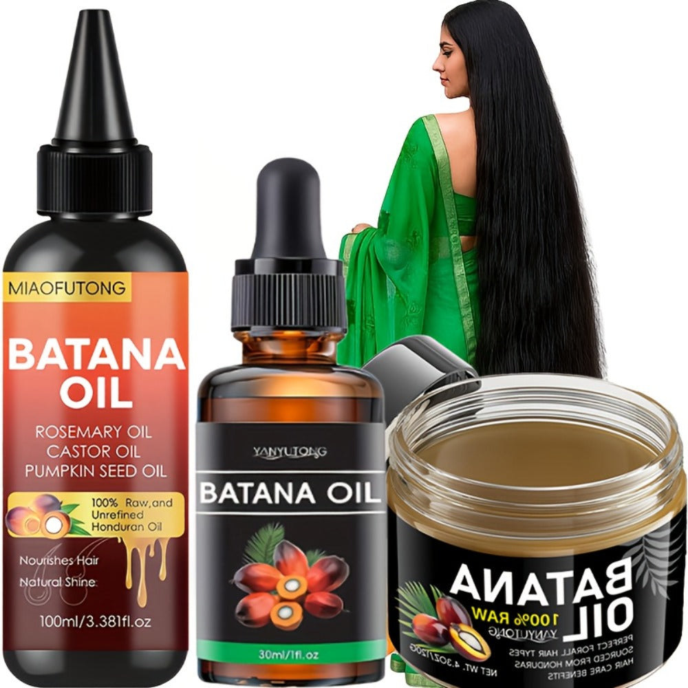 Three-Piece Batana Hair Care Kit with 3.38 oz Pointed Oil Bottle, Dropper and Cream Formats — image 2