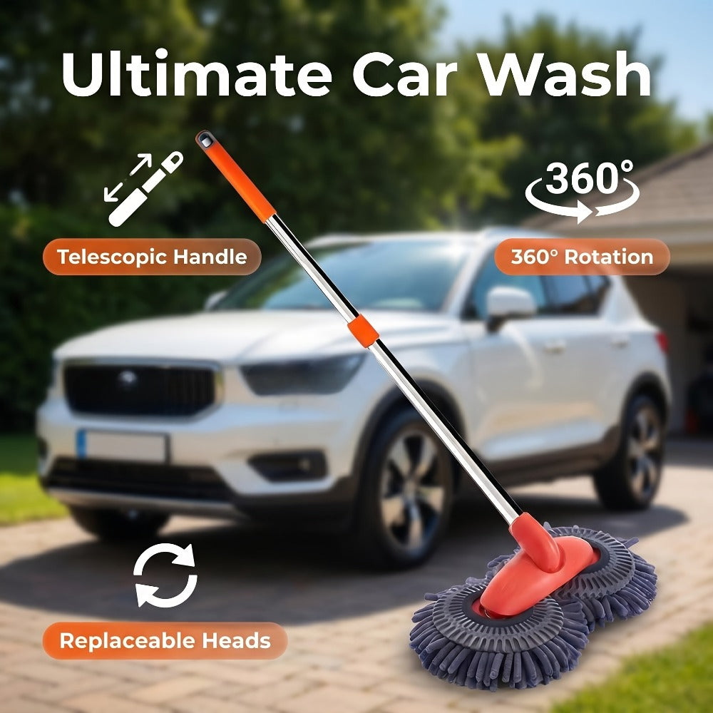Car Wash Mop with Three-Stage Extension Handle, Rotating Microfiber Head and Replacement Head Option — image 2