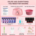 Hard Wax Warmer Kit 43 Piece Complete Home Waxing Set with Pink Hard Wax Beads – No Strip Hair Removal for Face Eyebrow Body 