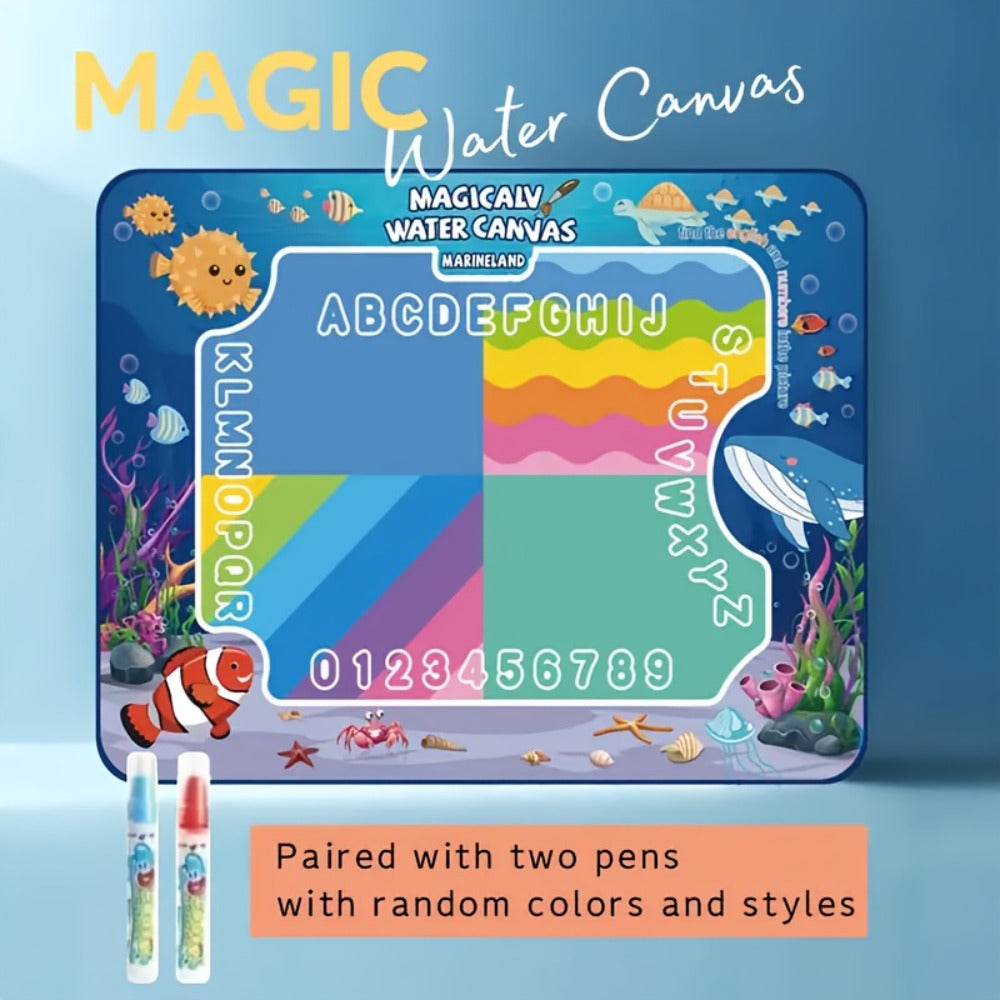 Water Canvas Drawing Mat for Kids Reusable Mess-Free – Magical Paint with Water Art Toy 80x60cm Ocean Animal Designs Screen-F