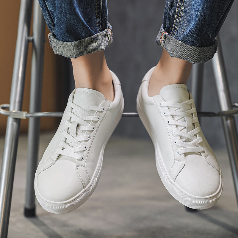 Men's Breathable Cowhide White Sneakers - Flat-Sole Trendy Trainers