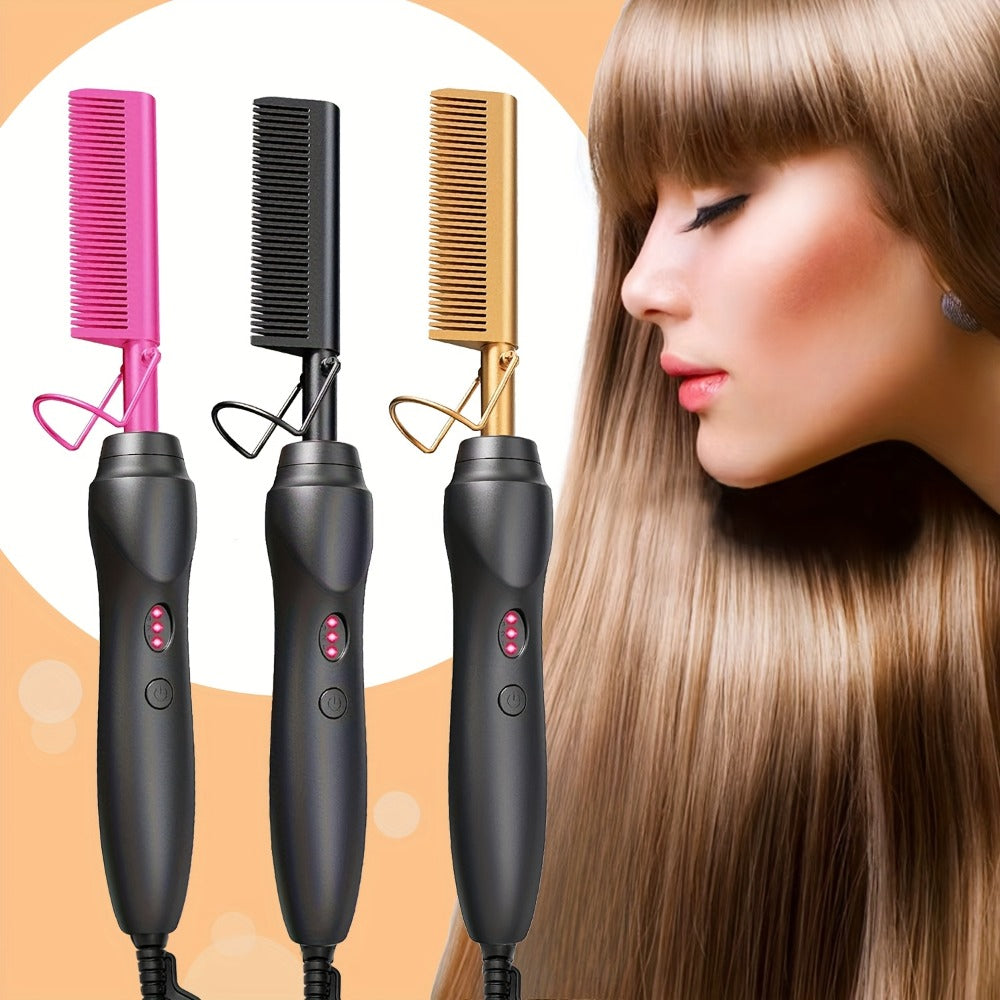 Electric Press-Comb Hair Straightener in Pink, Gold, Black, Gradient or Avocado Green with Corded Handle — image 2