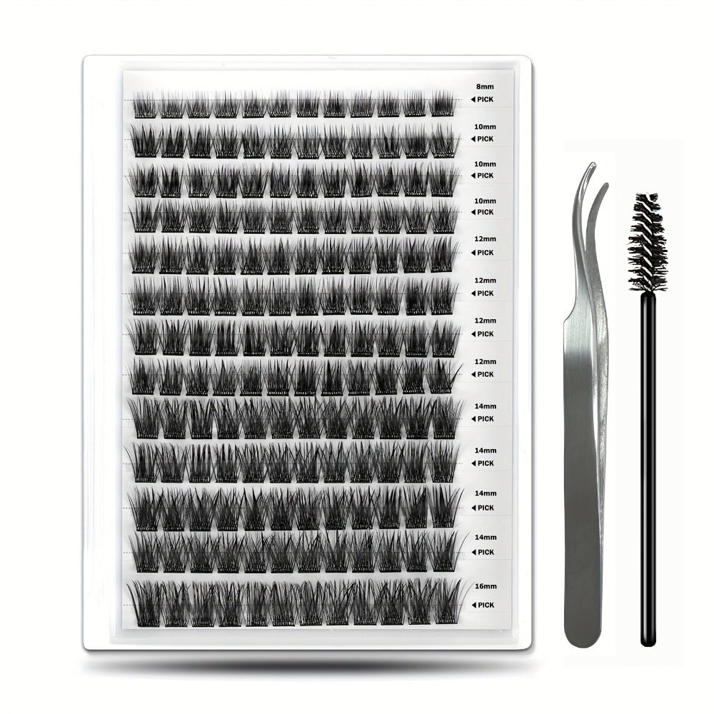 156-Piece Mixed Self-Adhesive Lash Cluster Tray with Black Tweezers and Spoolie Brush in Mixed Style — image 4