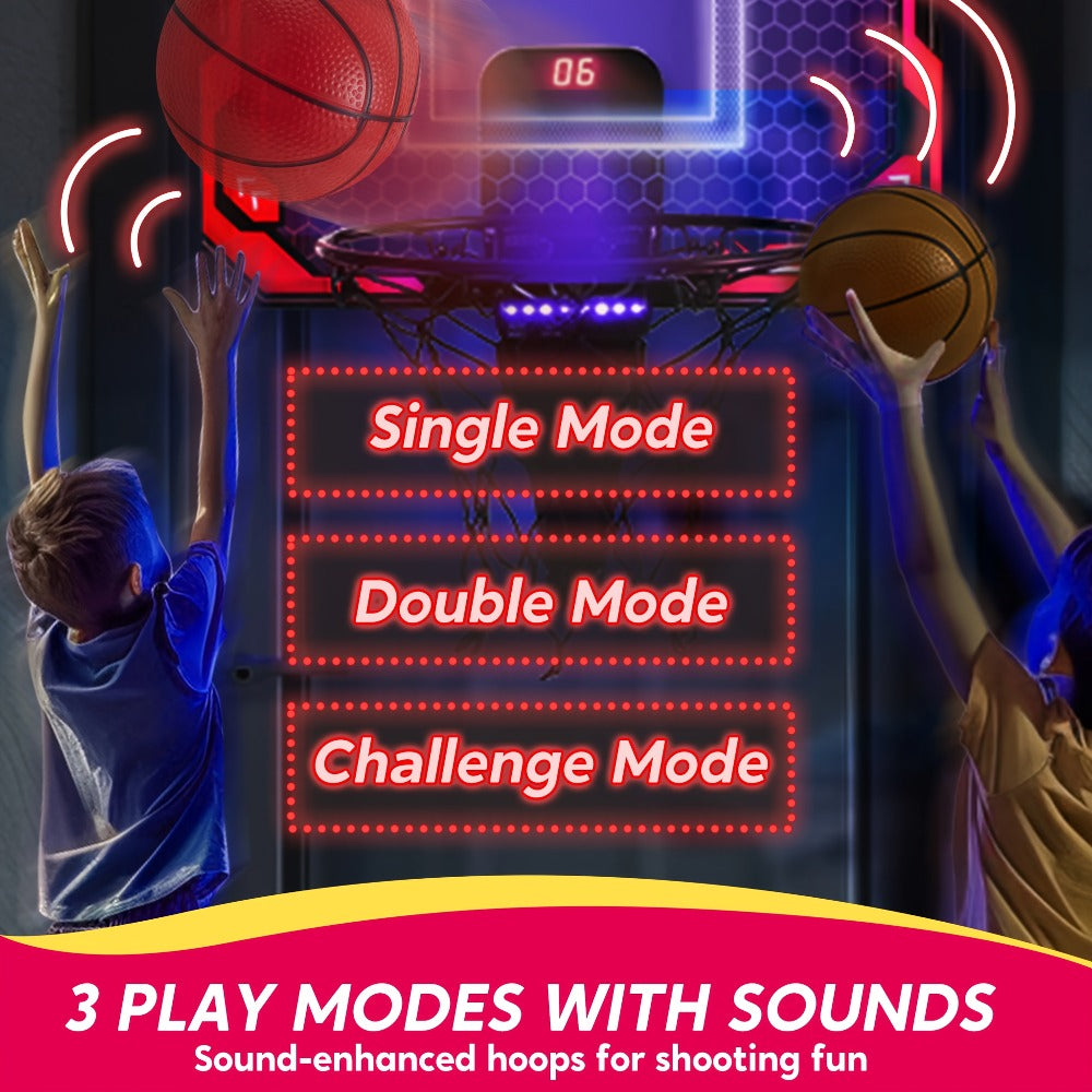 Indoor Basketball Hoop for Kids Over the Door, Light Up LED Scoreboard 4 Balls Air Pump 3 Game Modes 7 Light Shows — image 3