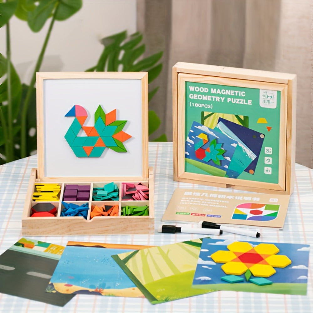 Magnetic Wooden Puzzle Board for Kids, 128/180/220/280 PCS Geometric Shape Recognition & Logical Thinking Toy — image 16