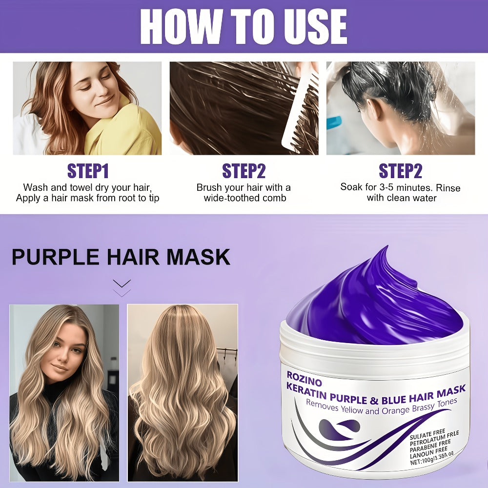 Purple Hair Mask Toner 2-Pack 3.53oz Removes Brassiness Yellow Tones Moisture, Violet Keratin Rosemary — image 7