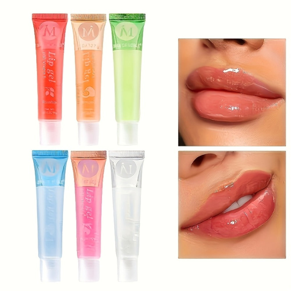 Lip Oil Set 12 Piece Clear Lip Gloss Plant Squalene Plumping with VE Rosehip Argan Mint Aloe, for Makeup, Travel and Everyday