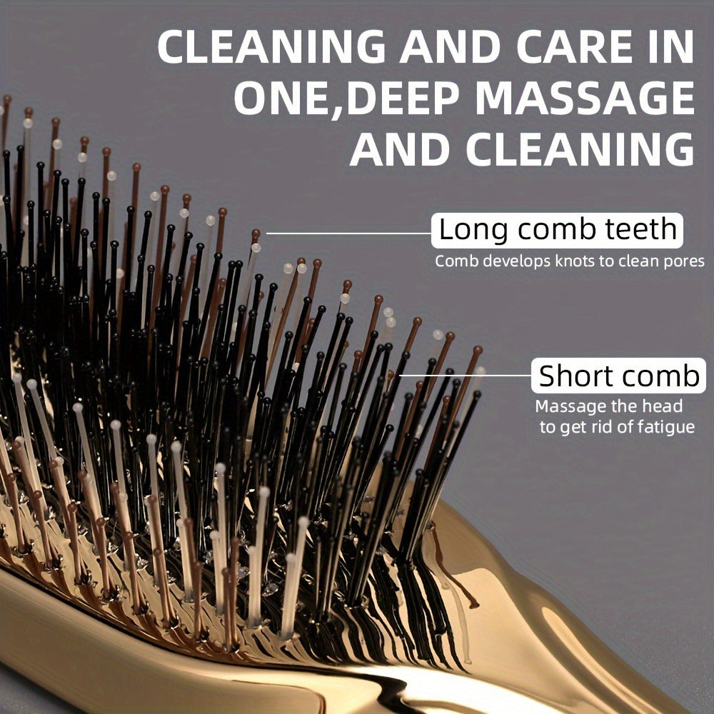 Air Cushion Comb Scalp Massage Brush Anti-Static Detangling Hair Comb Electroplated Flexible Cushion Pins Frizz Control Stimu