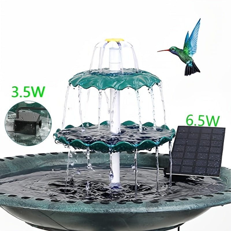 Three-Tier Solar Bird Bath Fountain with 3.5W Dark Green Option and Detachable Cascade Components — image 1