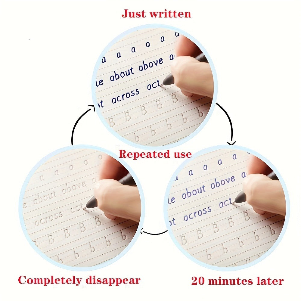 Reusable Handwriting Practice Books for Kids Ages 3-8, 4 Books + Pen + 10 Refills + Holder, Wipe Clean Calligraphy Writing Wo