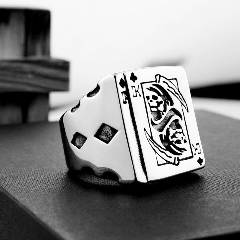 Retro titanium steel ring Death ring Poker card creative ring Unisex ring sickle ring