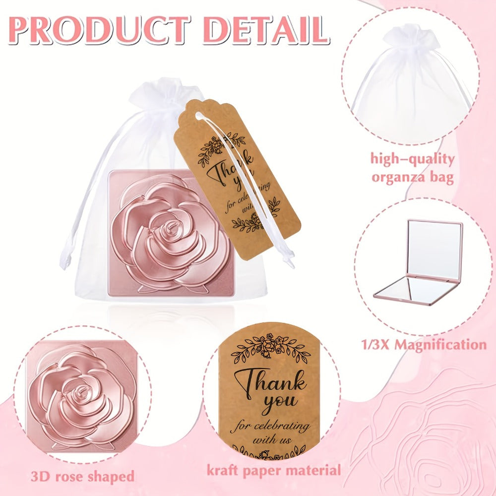 30-Set Rose-Shaped Compact Mirror Favors with Thank-You Tags, Organza Bags and 2.75-Inch Folding Cases — image 2