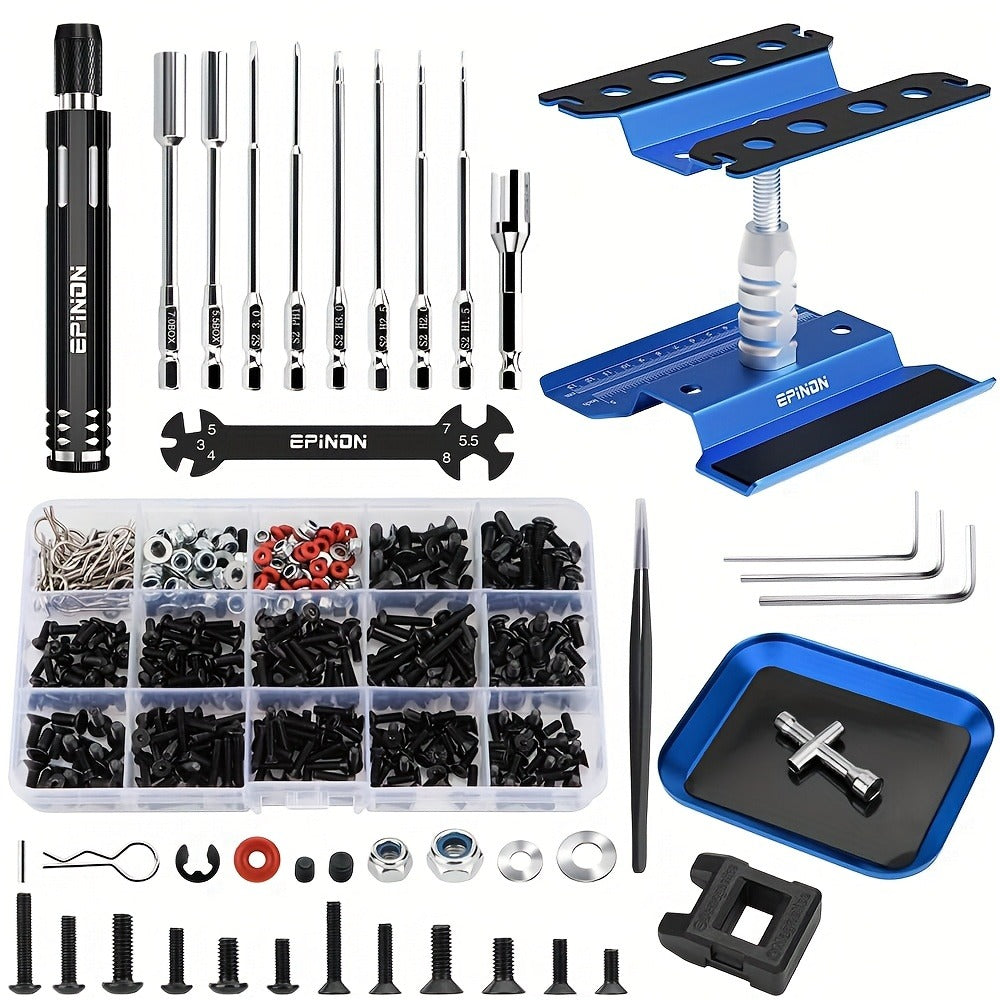 RC Car Maintenance Stand Tool Kit EPINON 360° Rotating Work Stand 520PCS Screw Set Aluminum Screwdriver Bits Compatible with 