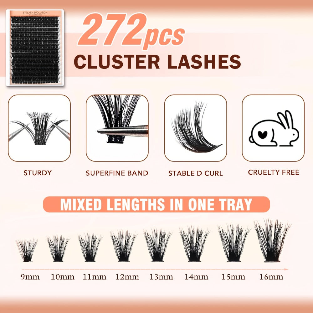 D-Curl Lash Extensions Tray with 272 Pre-Grouped 100D Thick Clusters in Mixed 8-16mm Lengths — image 3