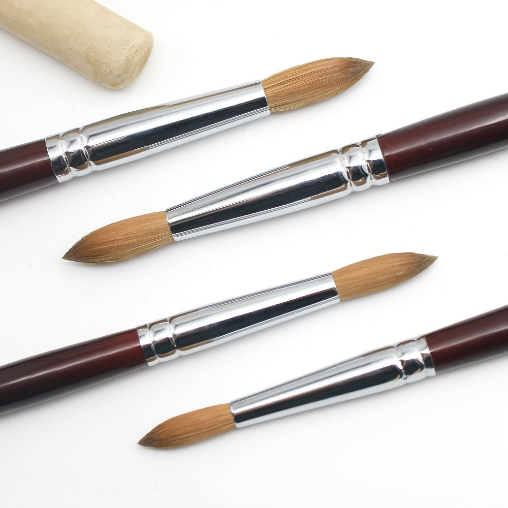 Kolinsky Acrylic Nail Brush Round Head Red Wine Wooden Handle – Professional Brush for Acrylic Extension Nail Art Sculpting &