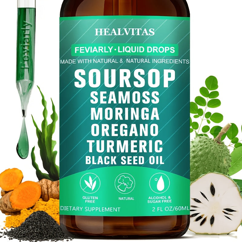 Soursop Bitters Liquid Drops 10-in-1 with Sea Moss Ashwagandha Moringa Turmeric Black Seed Oil — image 12