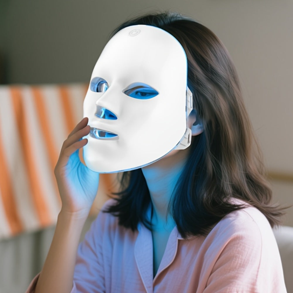 Portable LED Facial Mask 7-Color Light Therapy USB Rechargeable Plastic - Home Beauty Care for Bath Time, Home Spa and Person