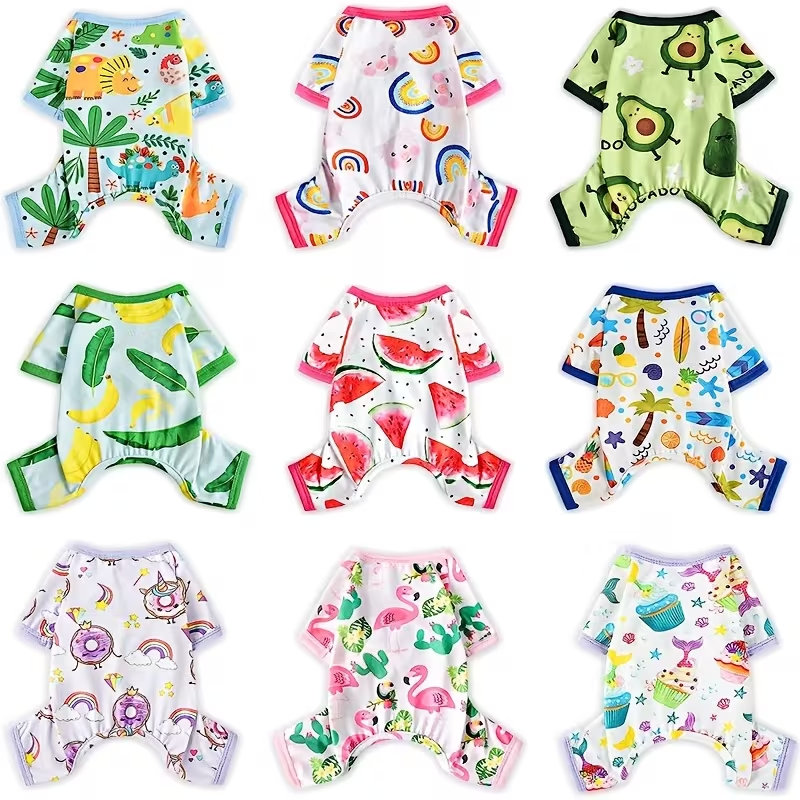 Two-Piece Dog Pajama Set with Mixed Printed Short-Sleeve Jumpsuits in Six XS–XXL Sizes for Small Pets — image 7