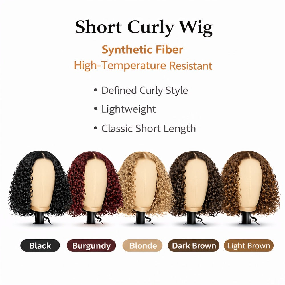 Synthetic Wig 14-Inch Deep-Wave Curly Bob with Glueless Rose Net Cap in Four Colors for Daily Style — image 11