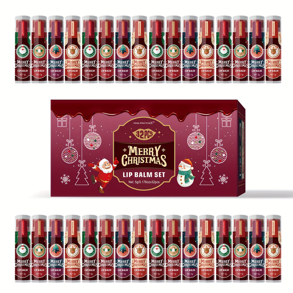 MISS FACTOR 32-Piece Lip Balm Set with Individually Capped Tubes in Red Christmas Gift Box — image 21
