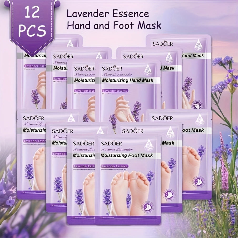 Hand and Foot Mask Set 12pcs Lavender Moisturizing – Deep Hydrating Gloves & Socks for Dry Cracked Skin, Non-Greasy Moisture 