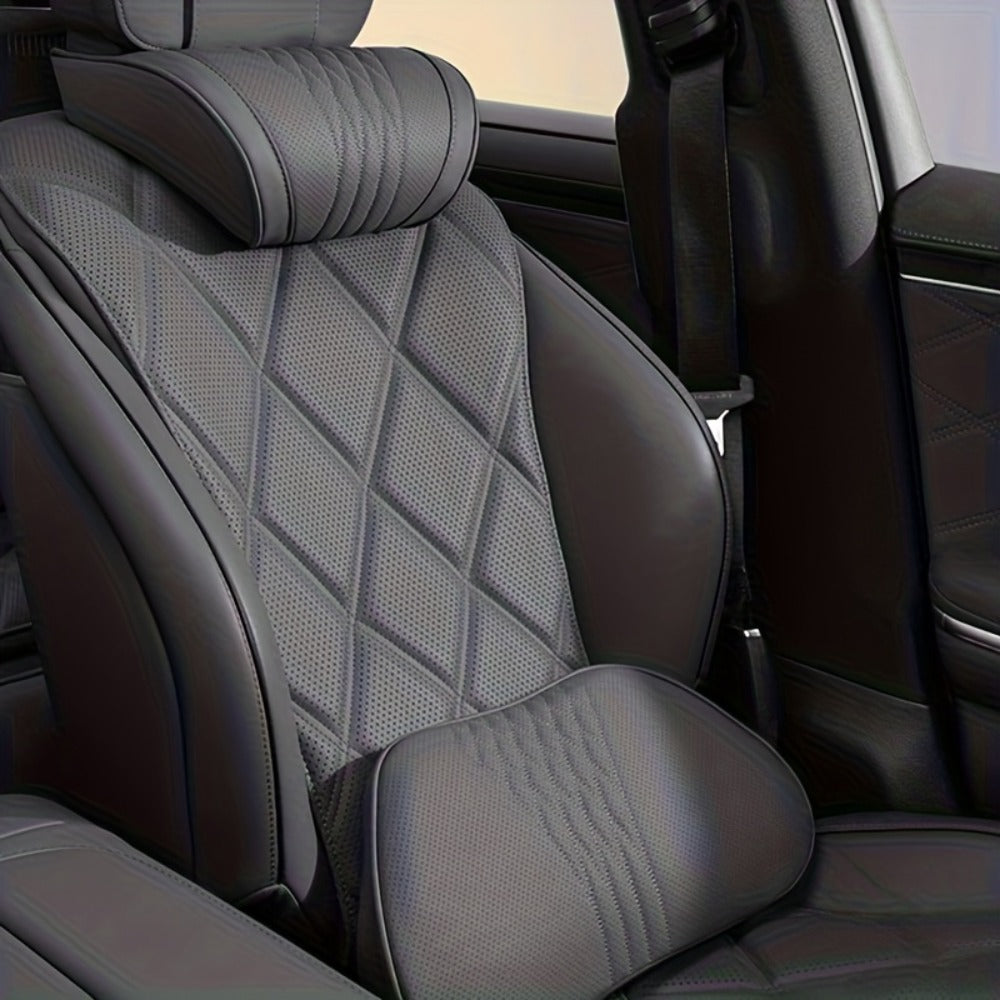 Car Neck Pillow Nappa Leather Headrest – Memory Foam Lumbar Support with Embroidery, All-Season Universal Car Interior Access
