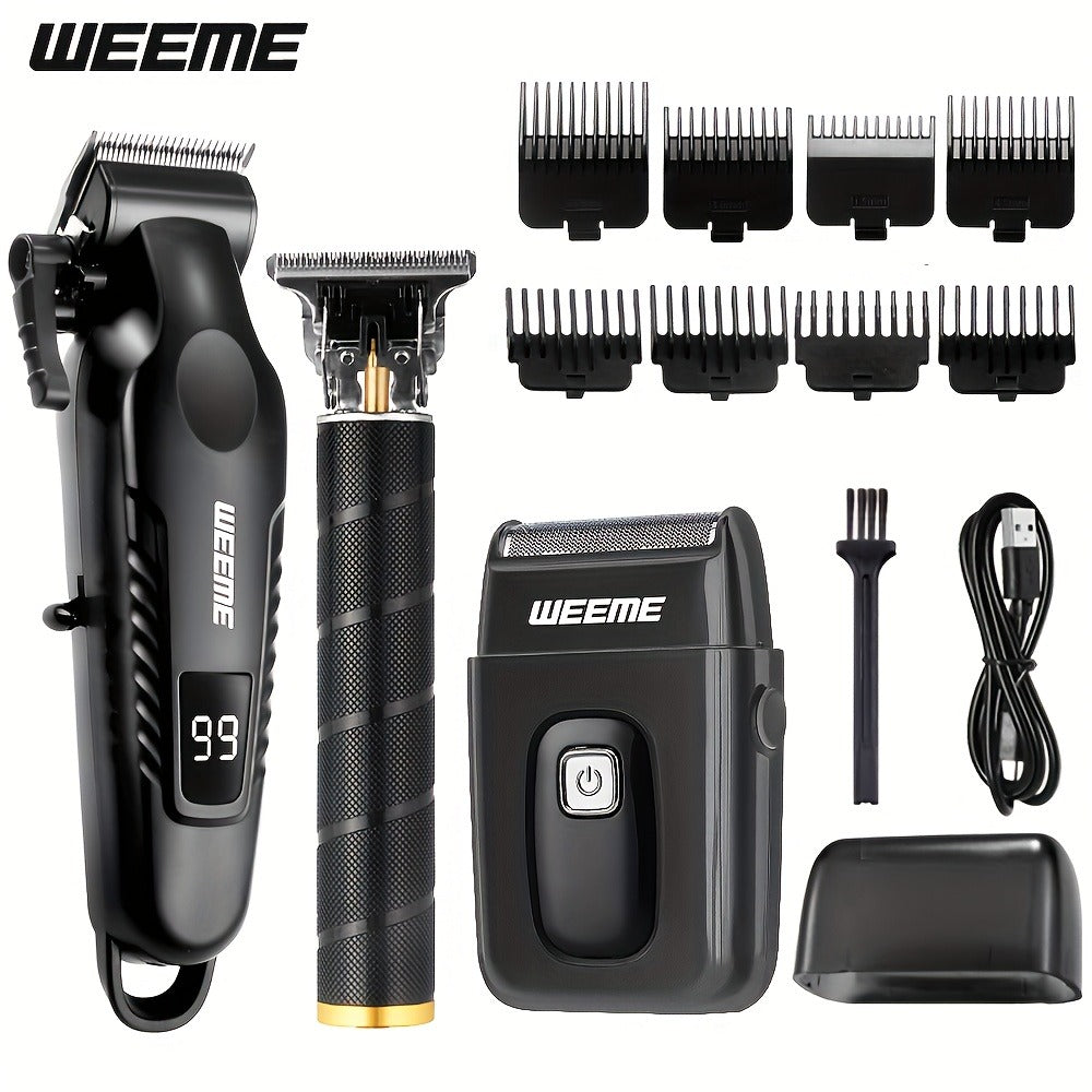 Mens Grooming Kit with Nose Hair Trimmer Electric Shaver WEEME 826 USB Rechargeable LCD Display – Complete Shaving Trimming S