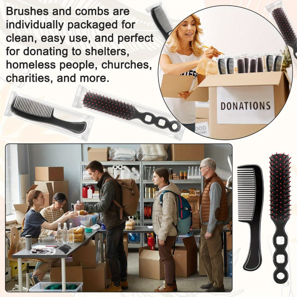 Disposable Hair Brush and Comb Set 50 Pack – Individually Wrapped Detangling Hairbrush with Fine Tooth Comb, Bulk Hygienic Ki