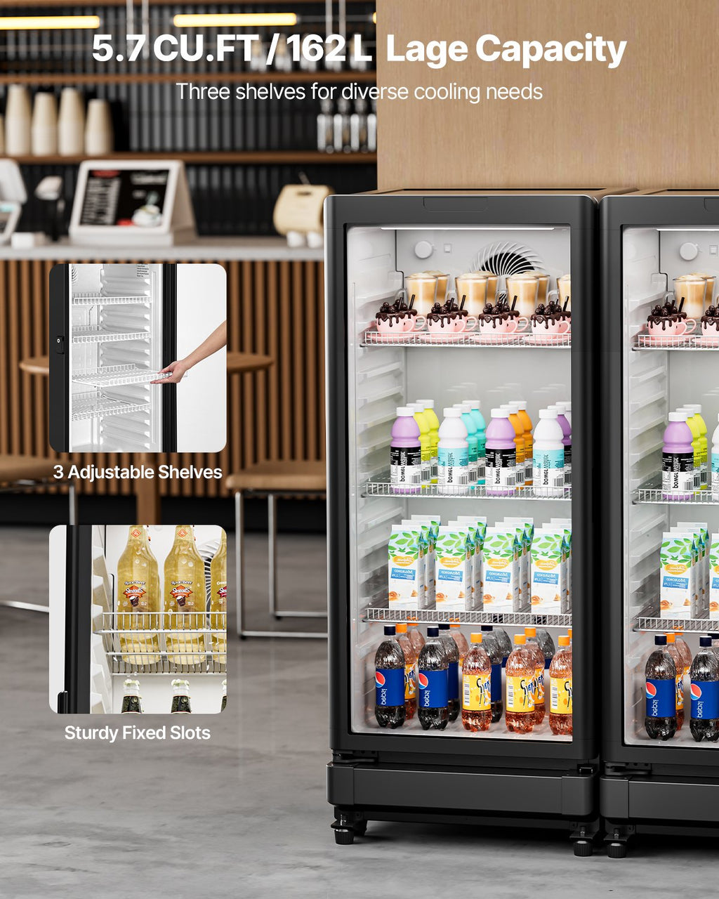Commercial Merchandiser Refrigerator 5.7 CU.FT Glass Door Beverage Refrigerator