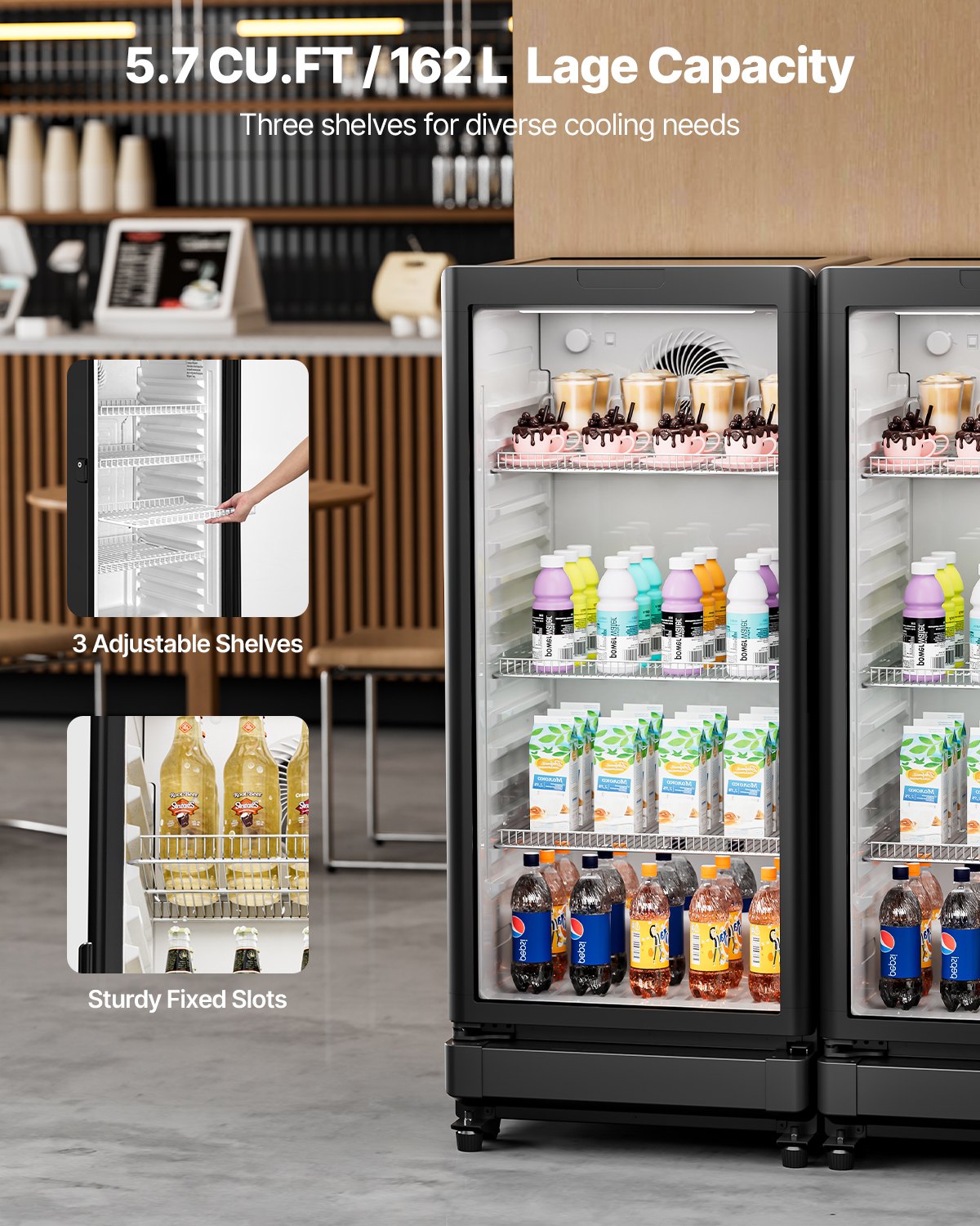 Commercial Merchandiser Refrigerator 5.7 CU.FT Glass Door Beverage Refrigerator