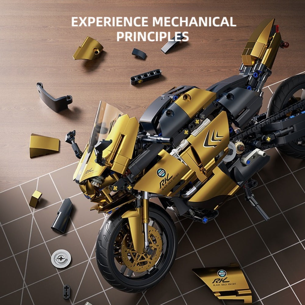 1000PCS Motorcycle Building Blocks 1:10 Scale DIY Black & Gold Motorbike Model Kit – Adult Collector Display Ornament — image