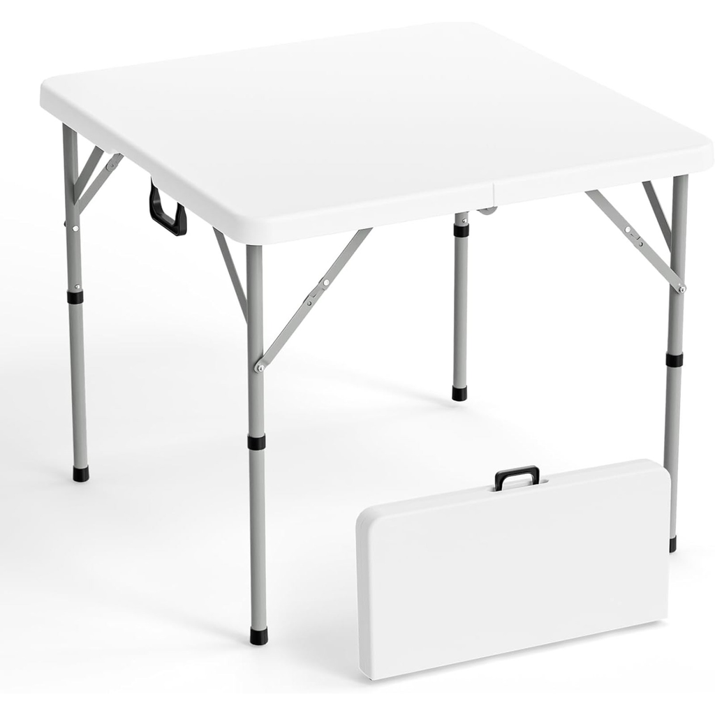 Portable Square Bi-Fold Table with Carry Handle in Black or White, Approximately 34 Inches Wide — image 11