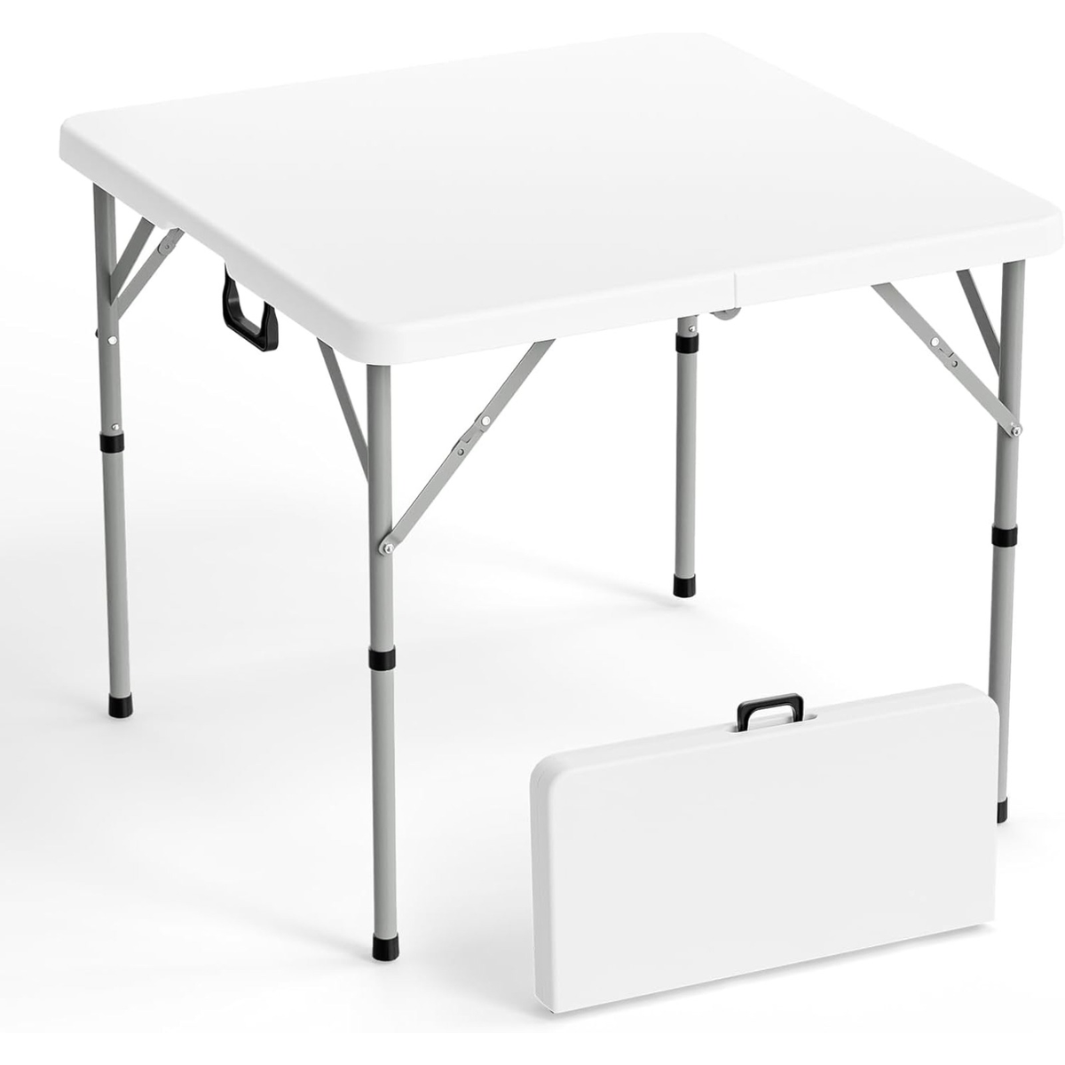 Portable Square Bi-Fold Table with Carry Handle in Black or White, Approximately 34 Inches Wide — image 11