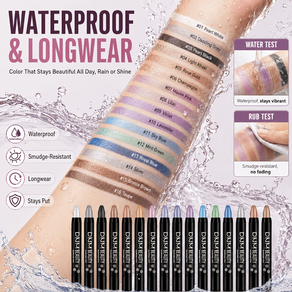 Highly Pigmented Eyeshadow Stick Set 16 Colors Waterproof Matte & Shimmer Eye Makeup Pencil Kit — image 14