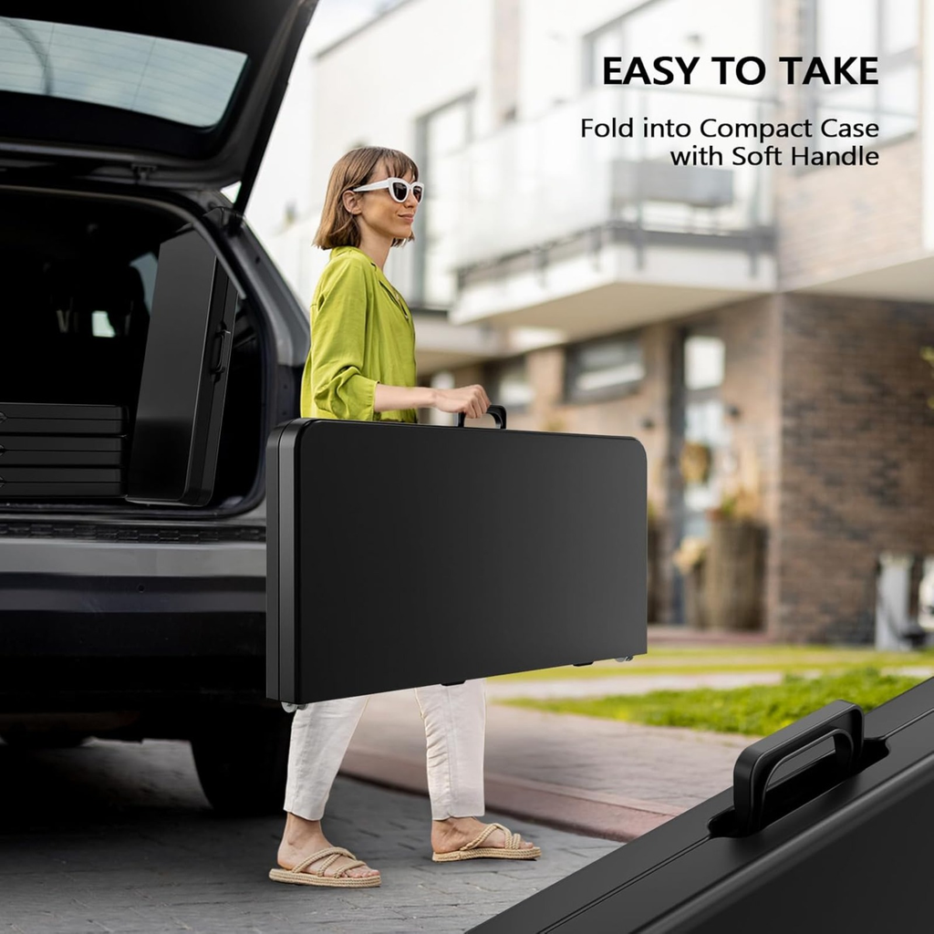 Portable Square Bi-Fold Table with Carry Handle in Black or White, Approximately 34 Inches Wide — image 14