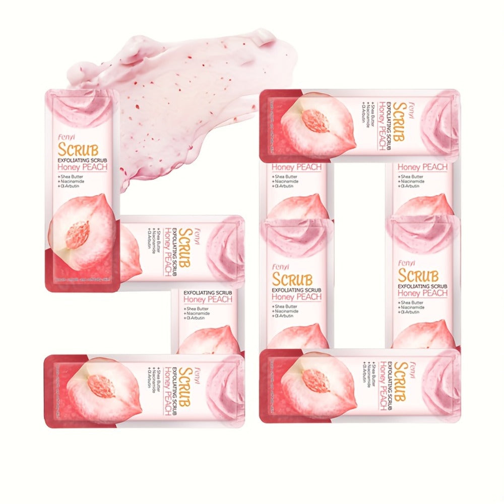 Peach Body Scrub with Jojoba Beads, Fifty 0.11oz Travel Sachets for Foot and Body Care at Home — image 5