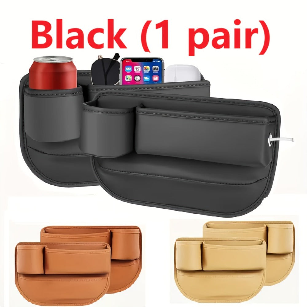 Storage Box: Car Seat Gap Organizer with Cup Holder, Adjustable PU Leather Side Seat for Phone — image 1