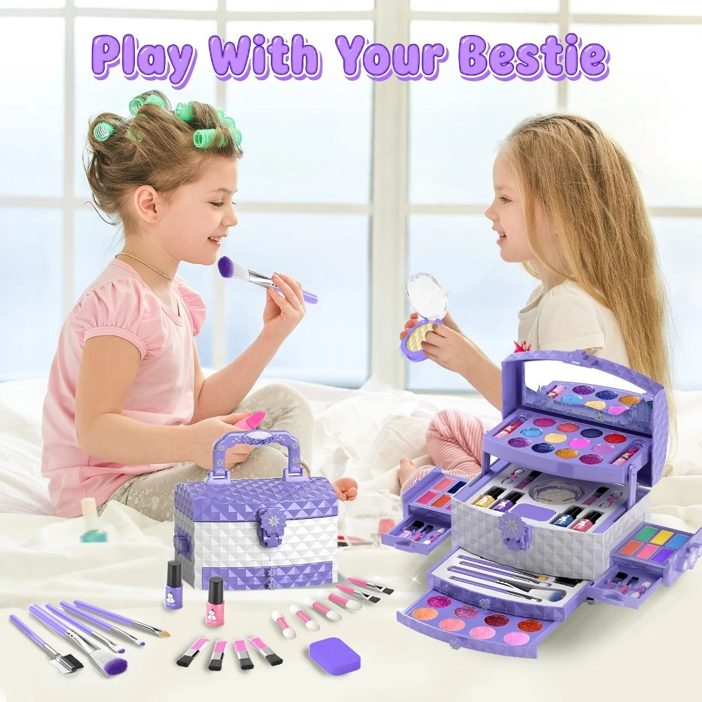 Princess Makeup Set for Girls Ages 3-12, 58 PCS Pretend Play Makeup Kit with Brushes & Case, Skin-Friendly Beauty Toy — image