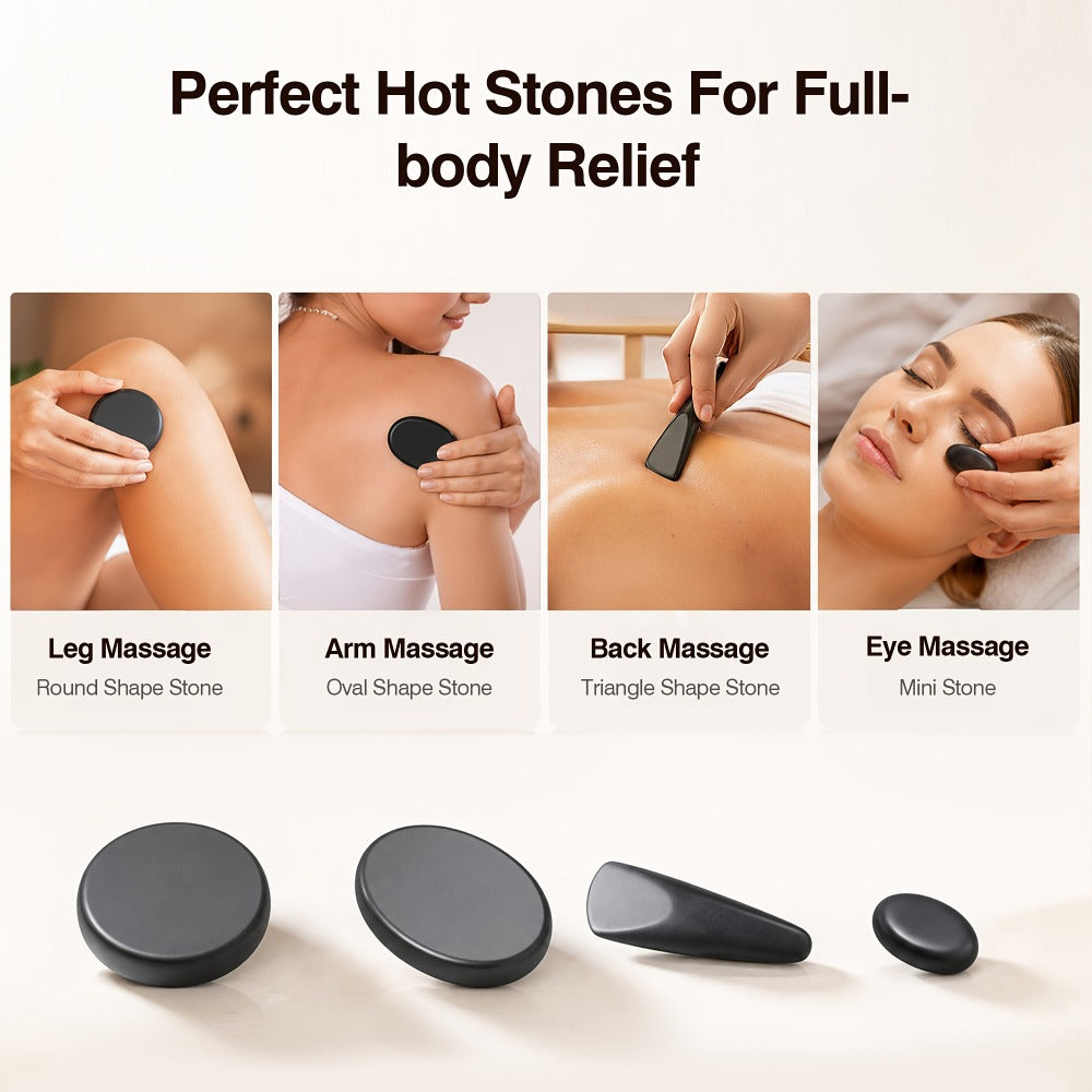 18-Piece Basalt Hot Stone Massage Set with Warmer, 4 Sizes for Full Body Deep Relaxation, Professional — image 10